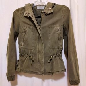Zara Trafaluc army green 100% cotton military hooded jacket size XS